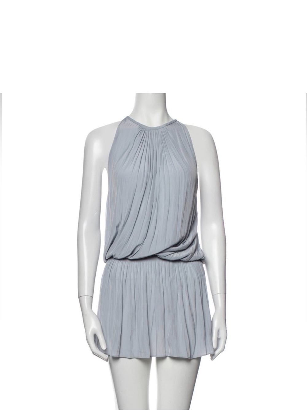 Ramy Brook Paris Sleeveless Light Blue Gray Halter Mini Dress